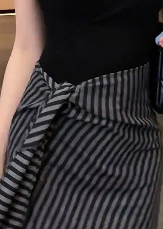 Skirts Striped Chiffon Fall Classy High Black Up Waist Lace