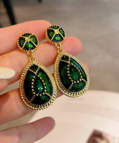 Classy Blackish Green Sterling Silver Overgild Enamel Water Drop Drop Earrings QZ020