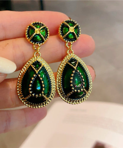 Classy Blackish Green Sterling Silver Overgild Enamel Water Drop Drop Earrings QZ020