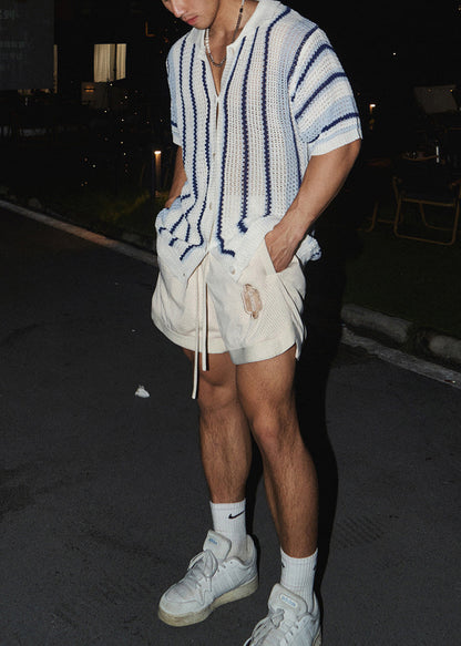 Striped Tshirt Mens Pan Collar Knit Summer Peter Blue Classy