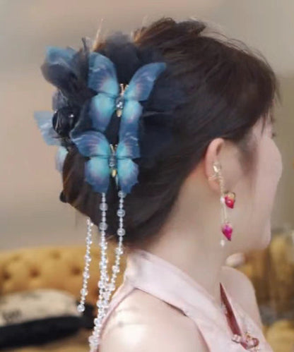 Fabric Pearl Blue Hairpin Tassel Classy Zircon