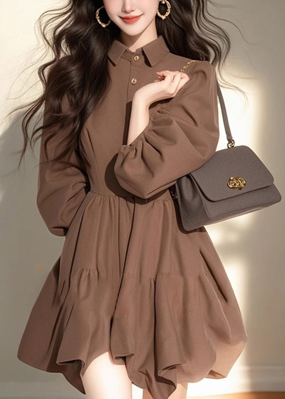 Collar Pan Classy Dress Coffee Mid Button Patchwork Half Peter