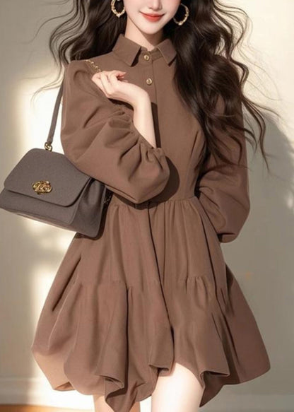 Collar Pan Classy Dress Coffee Mid Button Patchwork Half Peter