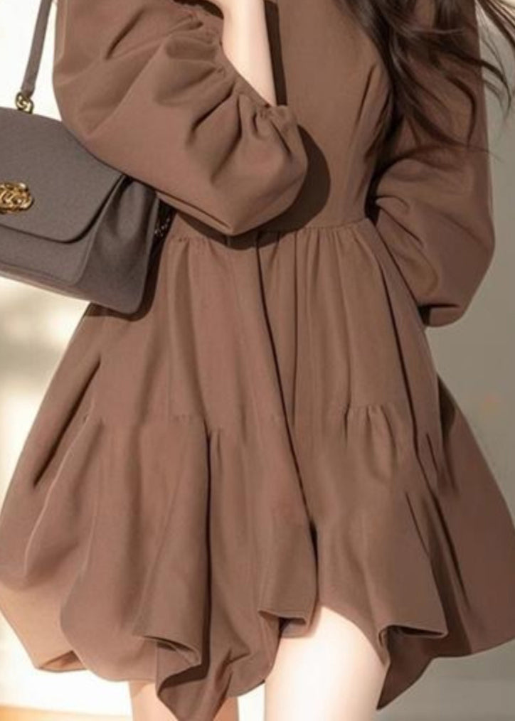 Collar Pan Classy Dress Coffee Mid Button Patchwork Half Peter