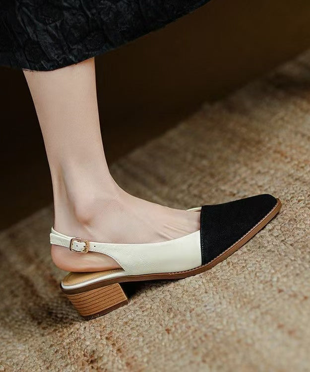 Leather Splicing Beige Pointed Toe Sandals Classy Cowhide