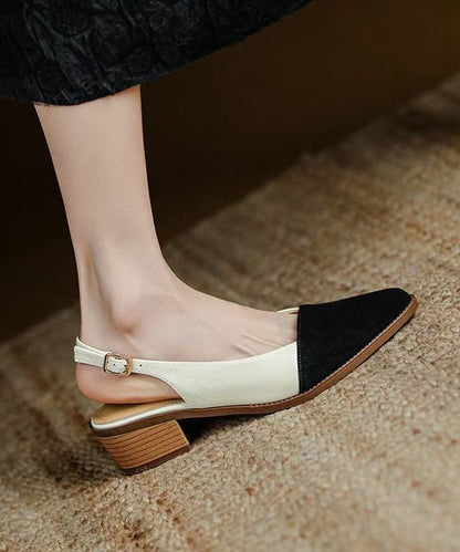 Leather Splicing Beige Pointed Toe Sandals Classy Cowhide