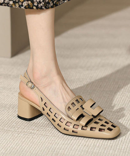 Leather Splicing Out Classy Apricot Faux Sandals Hollow