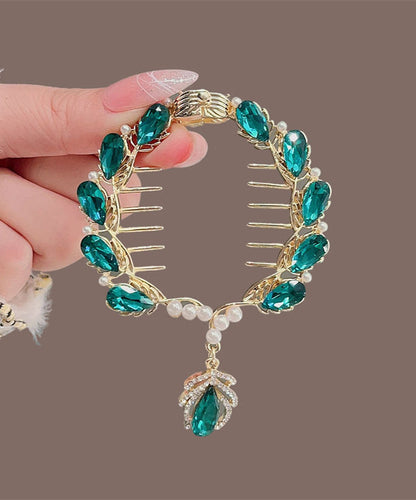 Green Classy Pearl Zircon Hairpin Alloy Crystal Tassel