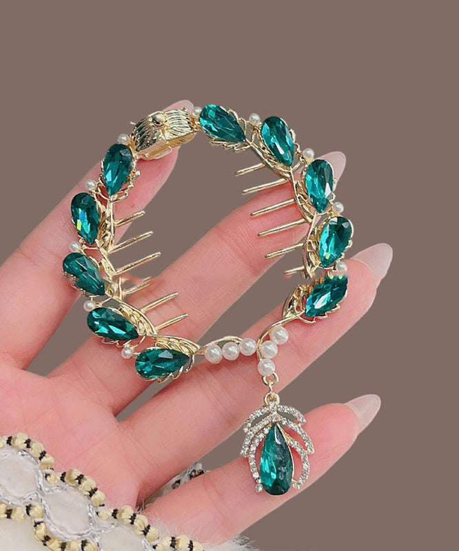 Green Classy Pearl Zircon Hairpin Alloy Crystal Tassel