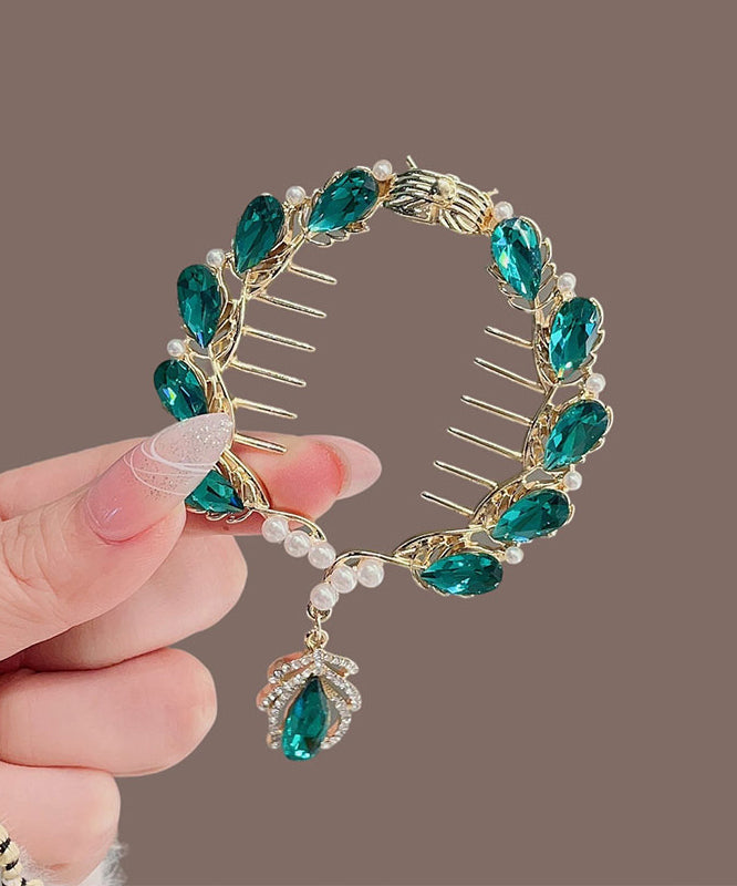 Green Classy Pearl Zircon Hairpin Alloy Crystal Tassel