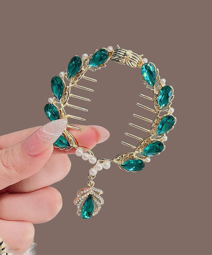 Green Classy Pearl Zircon Hairpin Alloy Crystal Tassel