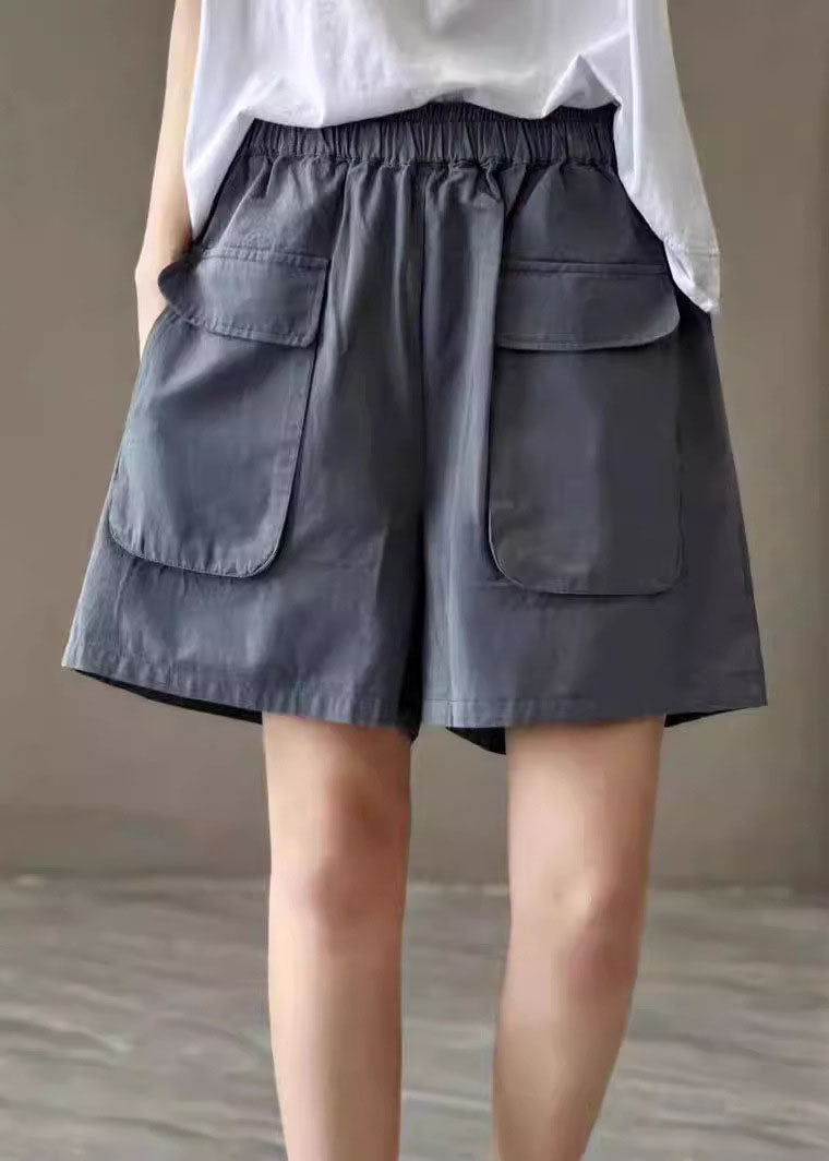 Shorts Waist Pockets Elastic Green Cotton Summer Classy Pants