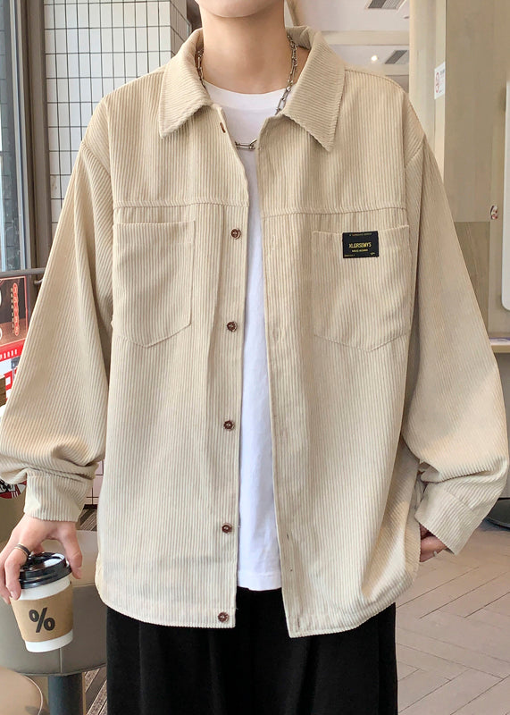 Grey Button Coats Coat Oversized Pockets Men Classy Corduroy