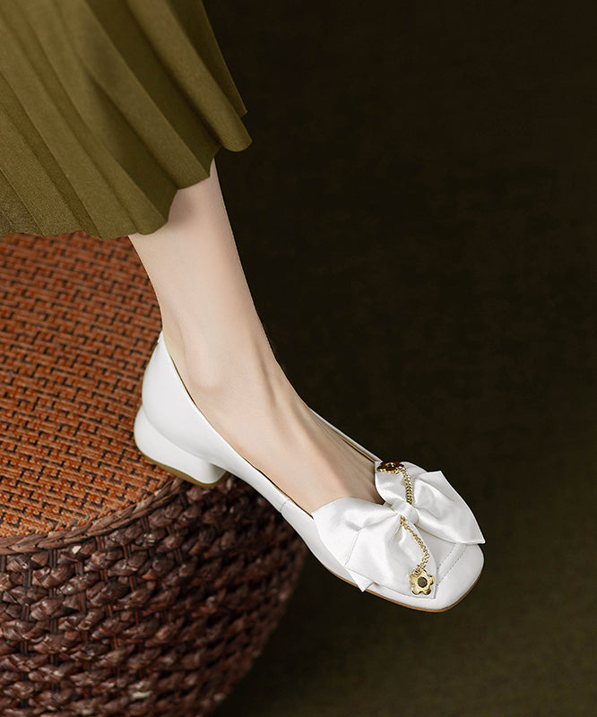 Shoes Chunky Classy Cowhide Flat Grey Leather Splicing Bow