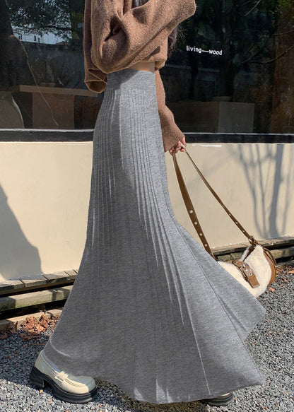 Classy Grey Exra Large Hem Knit Pleated Skirts Spring YP021
