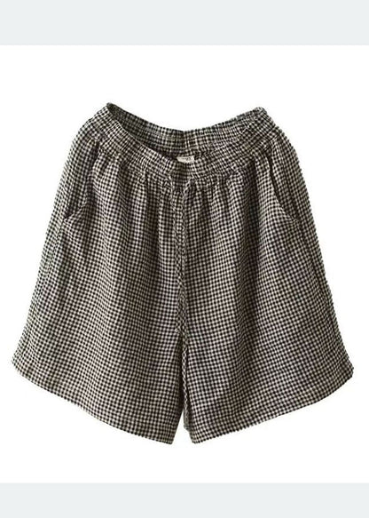 Classy Summer Oversized Plaid Linen Shorts Grey