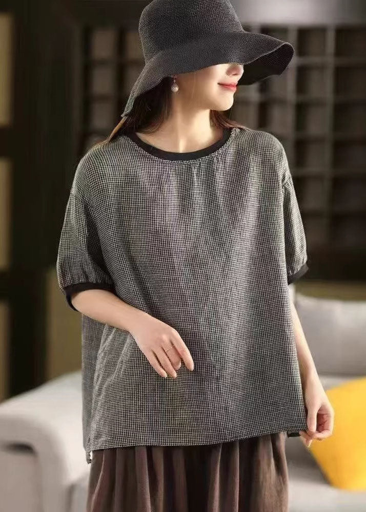 Plaid Tanks Oversized Linen Summer Classy Grey