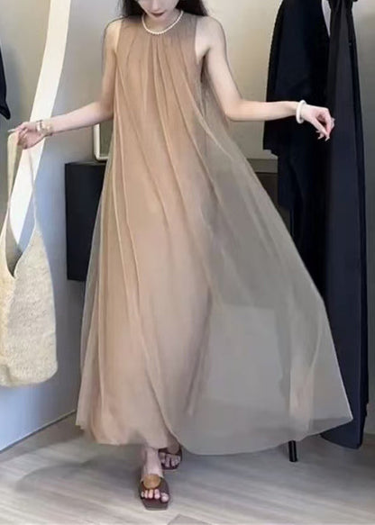 Classy A Sleeveless Chiffon Khaki Dresses Draping Line