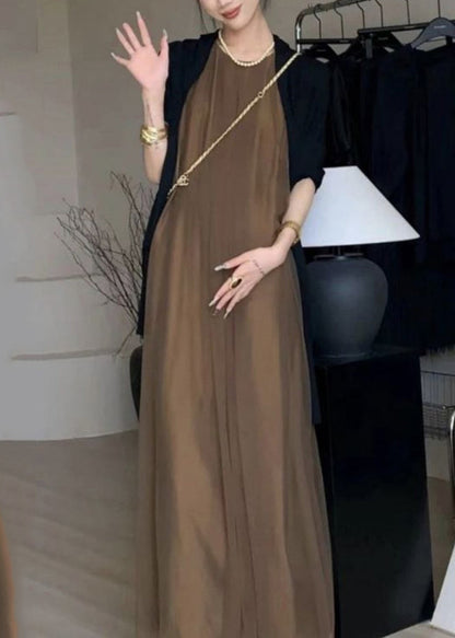 Classy A Sleeveless Chiffon Khaki Dresses Draping Line