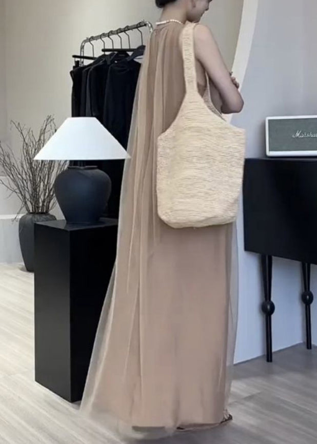 Classy A Sleeveless Chiffon Khaki Dresses Draping Line