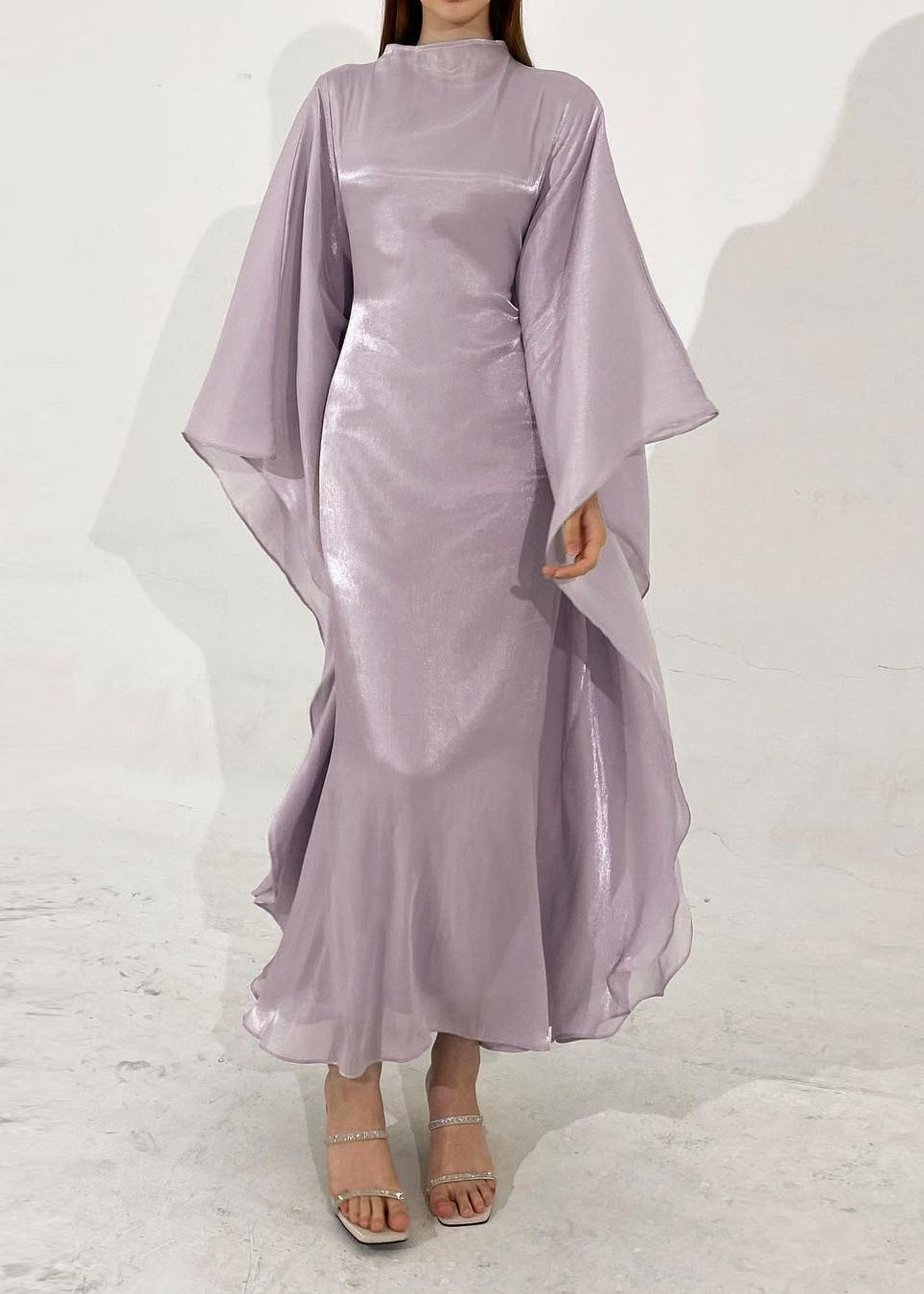 Robe longue en soie slim violet clair élégante pour l'automne WO051