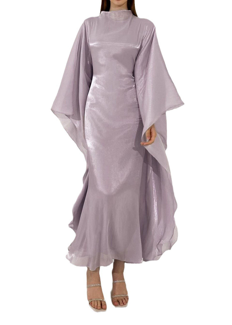 Robe longue en soie slim violet clair élégante pour l'automne WO051