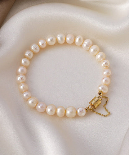 Classy Milky White Stainless Steel Pearl Beads Chain Bracelet ET017