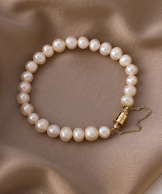 Classy Milky White Stainless Steel Pearl Beads Chain Bracelet ET017