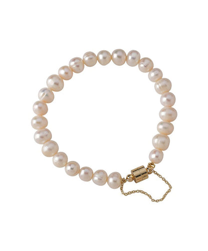 Classy Milky White Stainless Steel Pearl Beads Chain Bracelet ET017