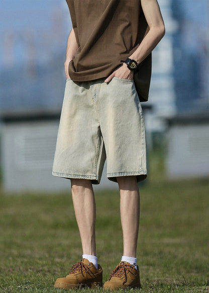 Classy Mud Yellow Pockets High Waist Denim Men Shorts Summer YL012