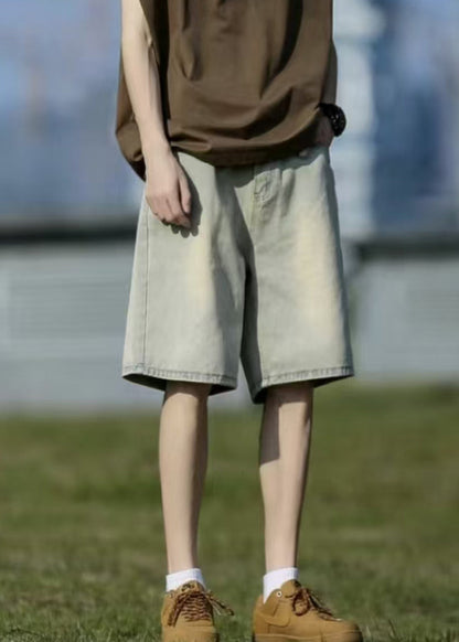 Classy Mud Yellow Pockets High Waist Denim Men Shorts Summer YL012