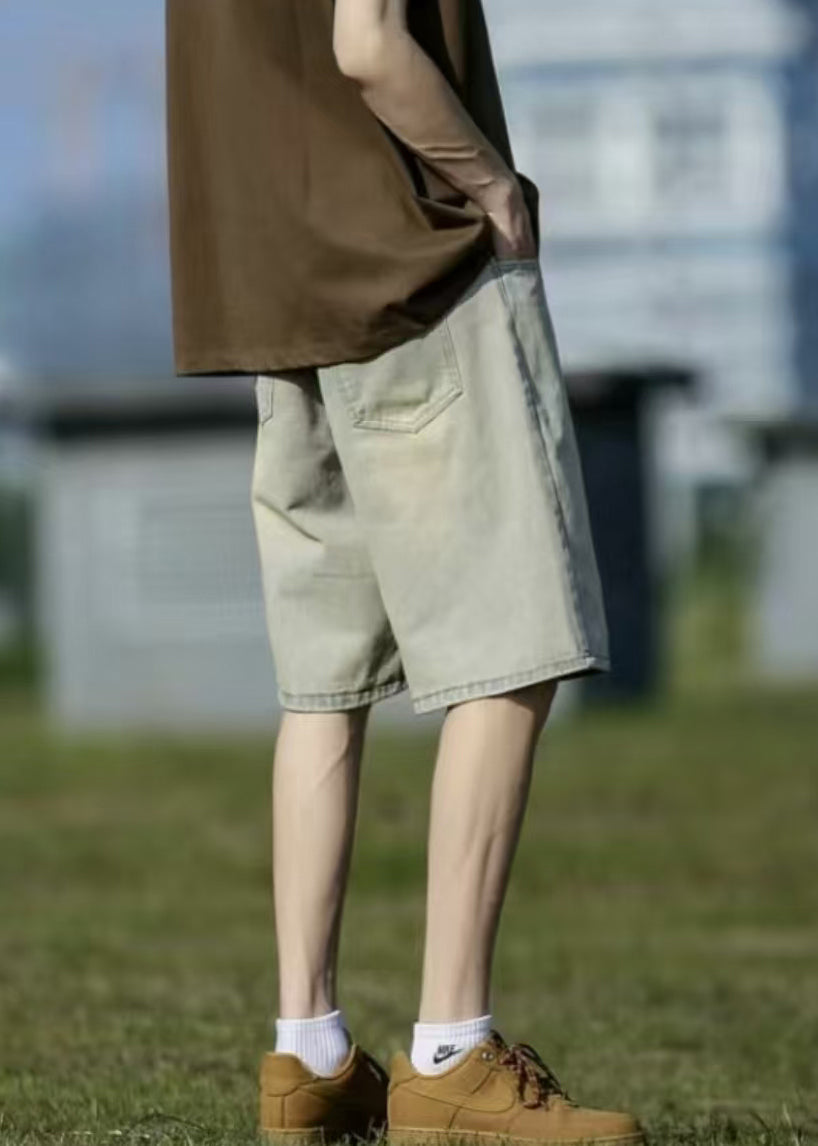 Classy Mud Yellow Pockets High Waist Denim Men Shorts Summer YL012