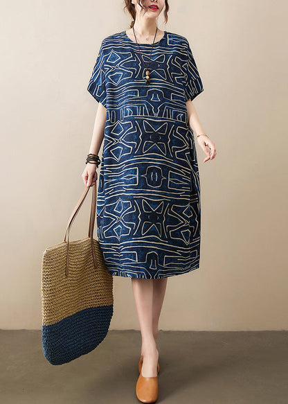 Dresses Navy Print Classy Summer Robe Linen Oversized