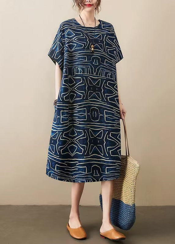 Dresses Navy Print Classy Summer Robe Linen Oversized
