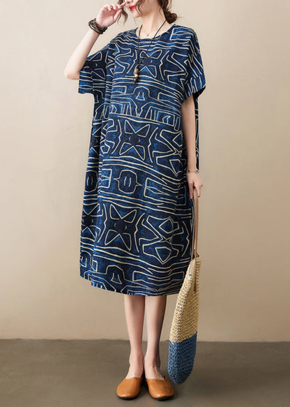 Dresses Navy Print Classy Summer Robe Linen Oversized