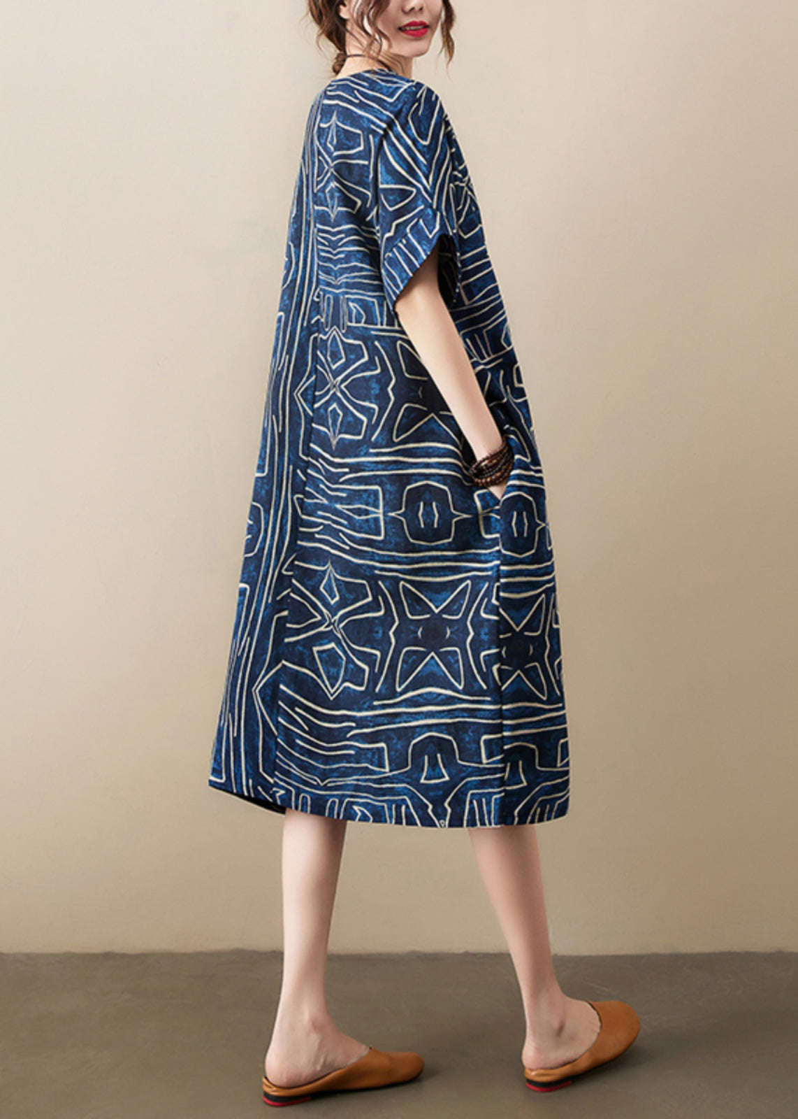 Dresses Navy Print Classy Summer Robe Linen Oversized