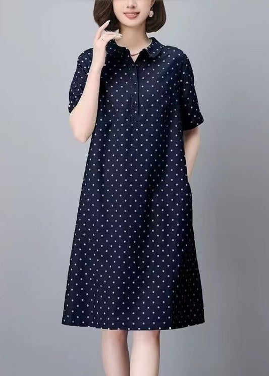 Cotton Pan Navy Classy Summer Collar Dress Dot Peter Mid Pring