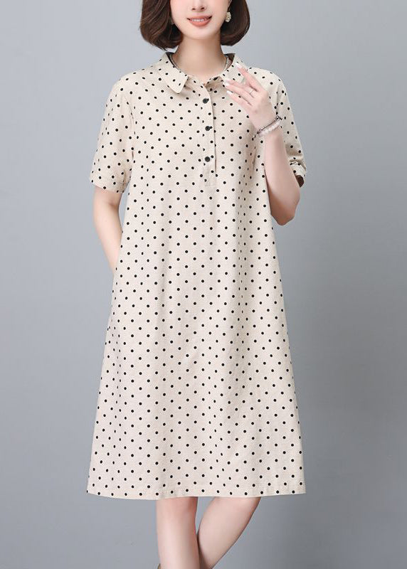 Mid Pan Summer Cotton Pring Peter Classy Navy Dress Dot Collar