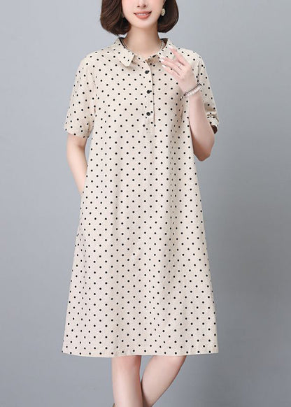 Mid Pan Summer Cotton Pring Peter Classy Navy Dress Dot Collar