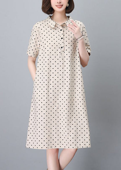 Cotton Pan Navy Classy Summer Collar Dress Dot Peter Mid Pring