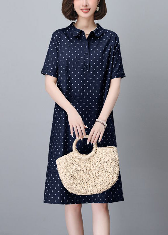 Mid Pan Summer Cotton Pring Peter Classy Navy Dress Dot Collar