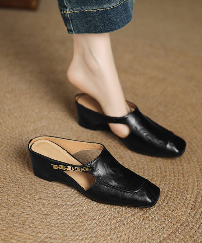 Wedge Classy Cowhide Splicing Slide Leather Pink Sandals