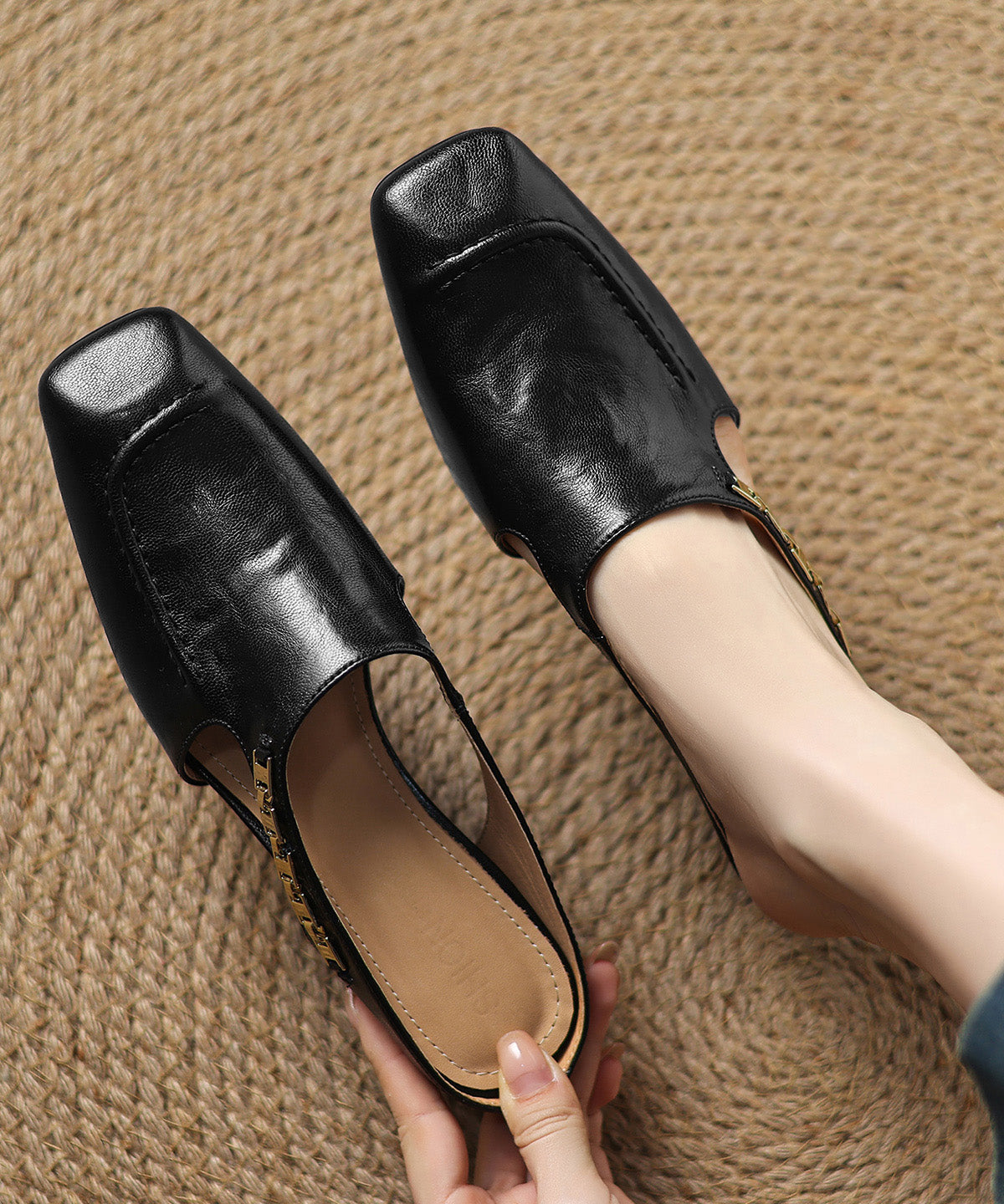 Wedge Classy Cowhide Splicing Slide Leather Pink Sandals