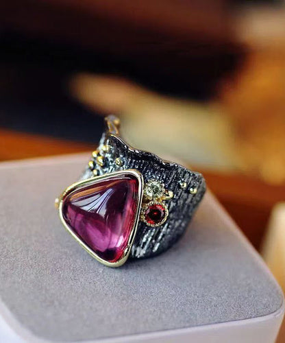 Classy Purple Red Alloy Gem Stone Heart-Shaped Rings QI080