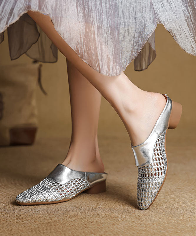 Black Splicing Sheepskin Slide Classy Breathable Out Hollow