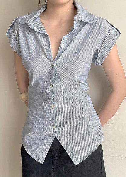 Classy Blouses Peter Striped Summer Button Collar Pan Cotton
