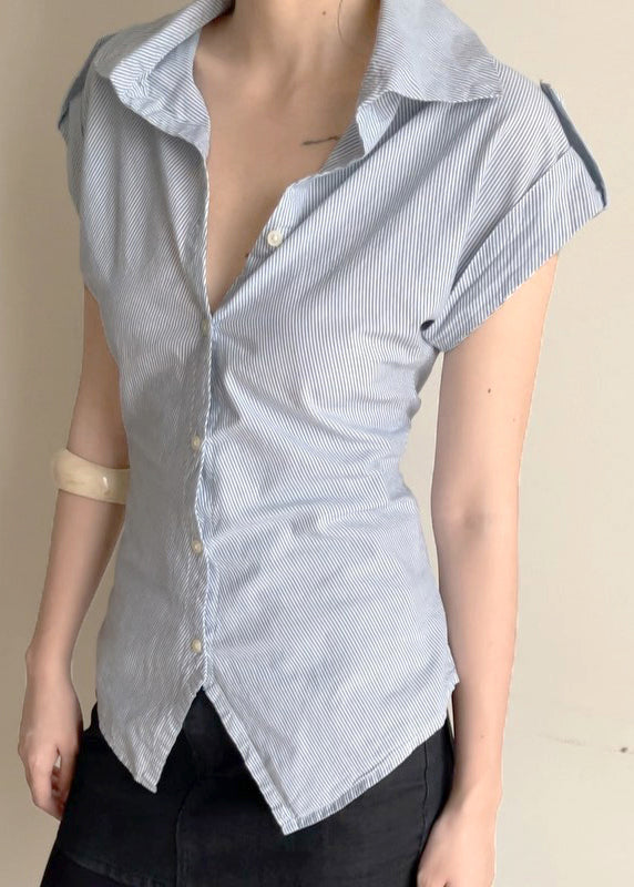 Classy Blouses Peter Striped Summer Button Collar Pan Cotton