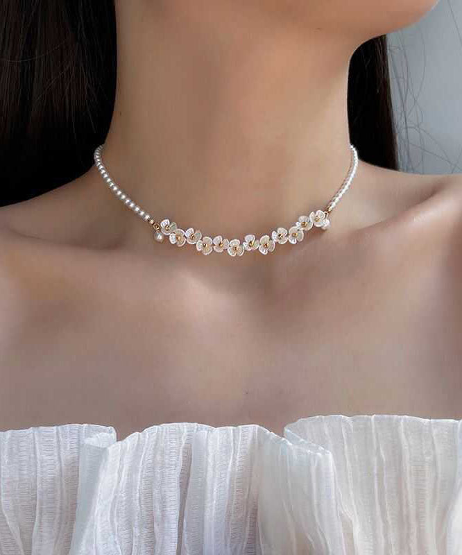 Bead Alloy Classy White Gratuated Floral Pear Necklace