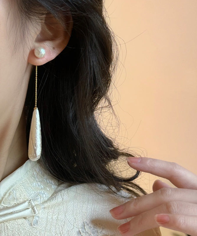 Earrings Drop Classy Water Tassel Pearl Alloy White