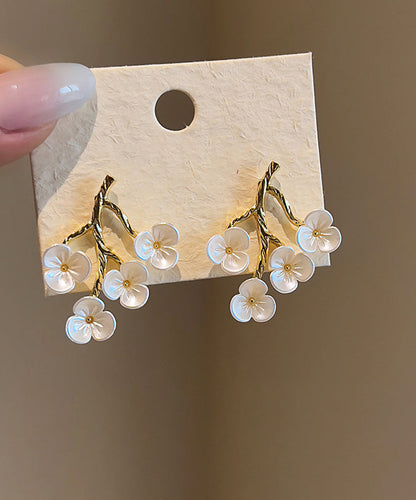 Blossom Classy Copper Stud Alloy White Earrings Peach Resin